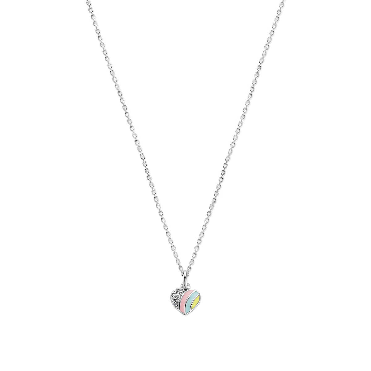 Gerhodineerd 925 zilveren collier uitgevoerd met een hartje en zirkonia. Het collier heeft draaglengtes van 36+4cm. De schakelbreedte is 1.4mm.