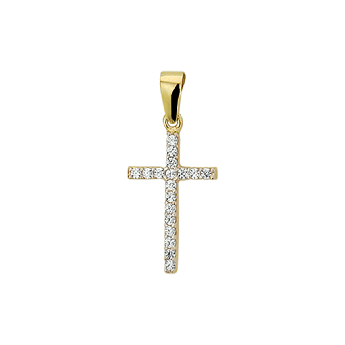 Geelgouden hanger met een kruis van zirkonia.