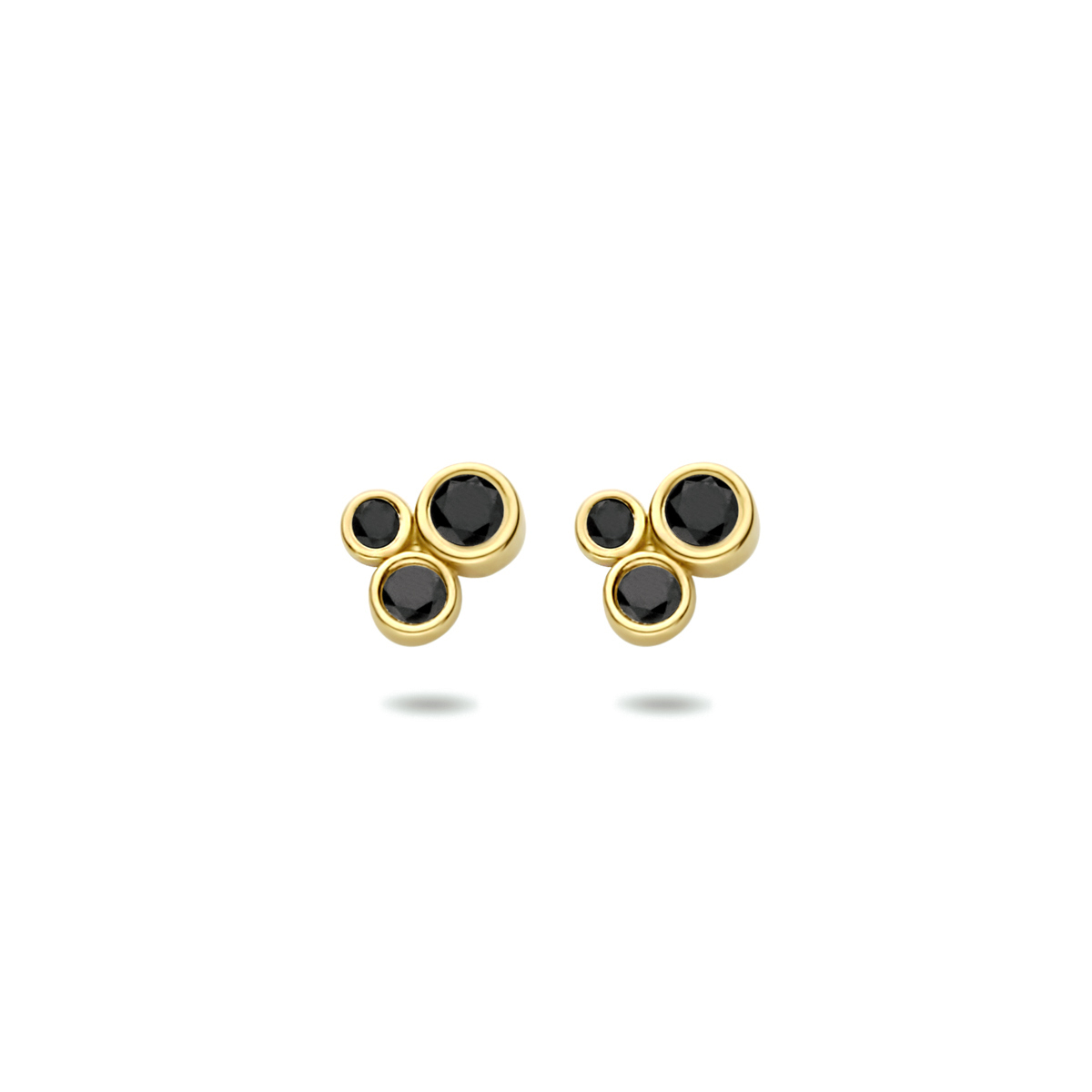 Gouden oorknoppen zwarte zirconia 6.5 mm - 14 karaat 