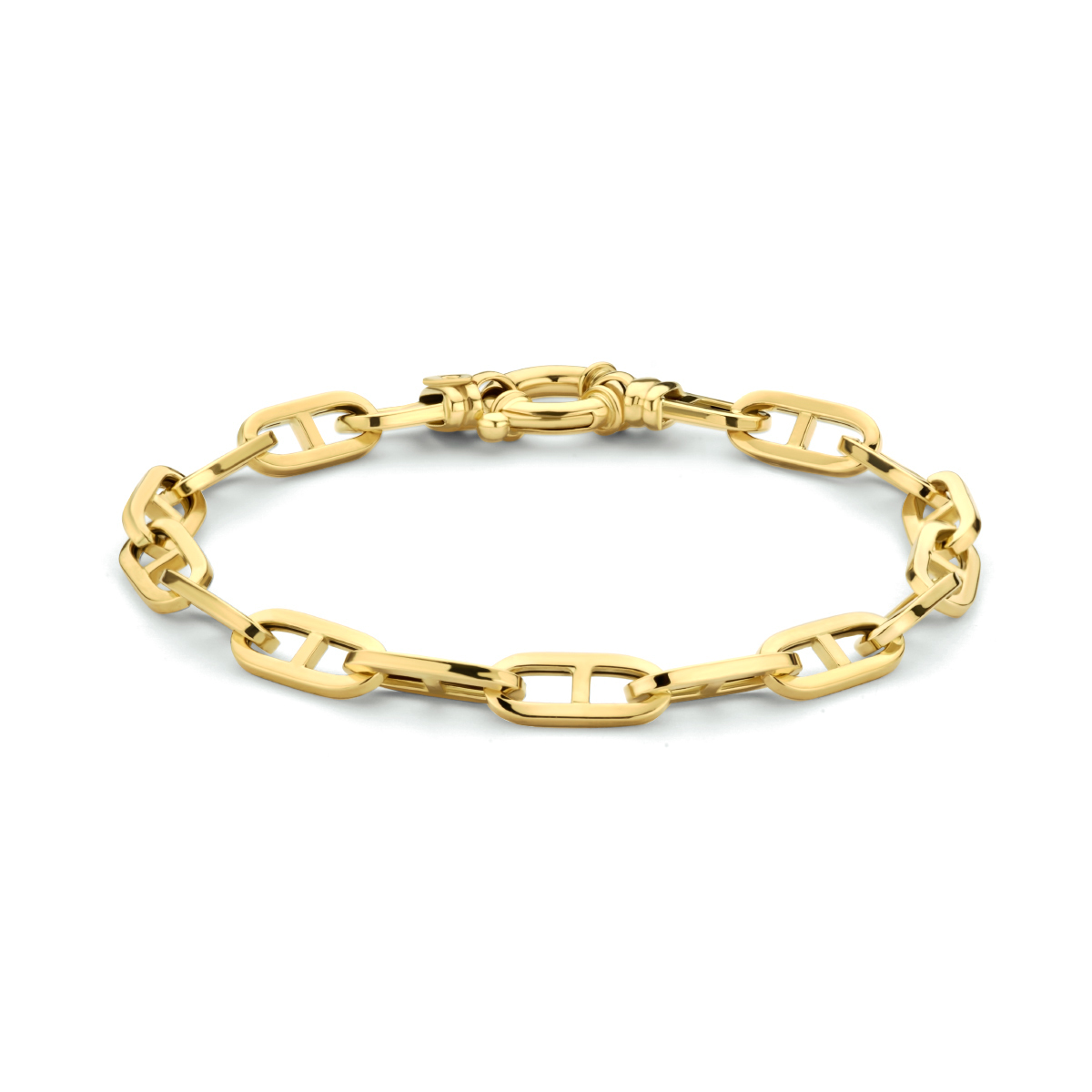 14k Geelgouden armband uitgevoerd met een veerslot, een draaglengte van 19cm. en een schakelbreedte van 5.8mm. 