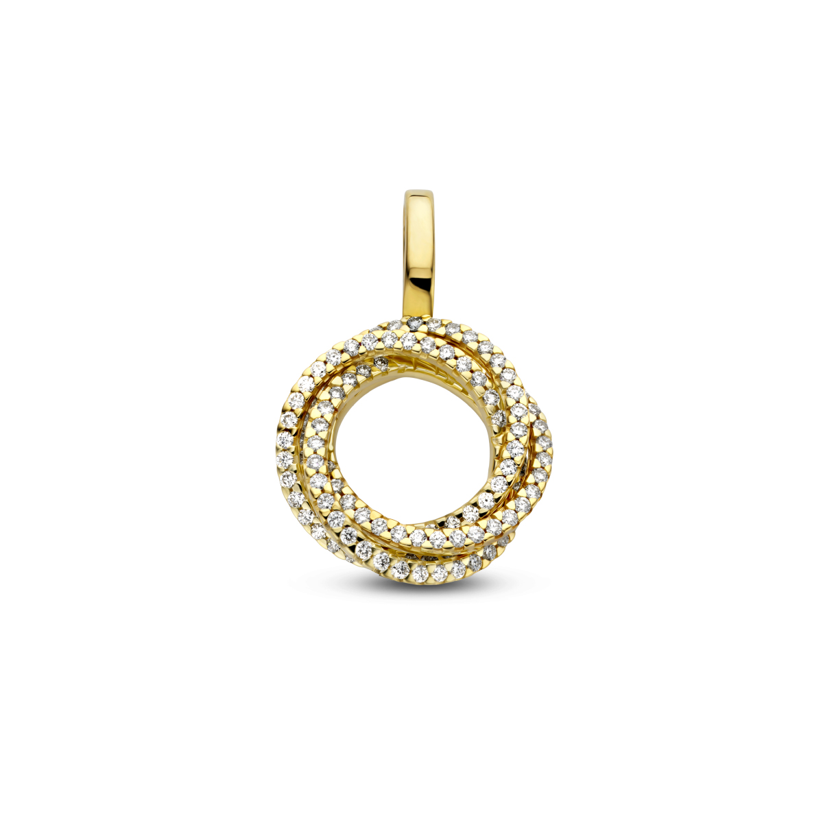 14k Geelgouden hanger uitgevoerd met schitterende diamanten. De hanger heeft een afmeting van 23.5x15.5mm.