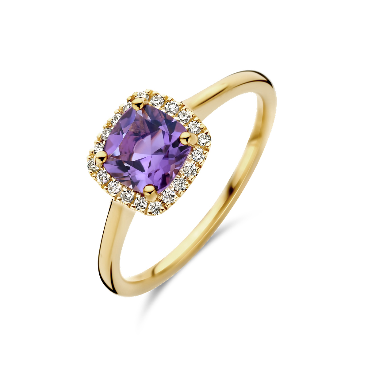 14k Geelgouden ring uitgevoerd met citrien en diamant.