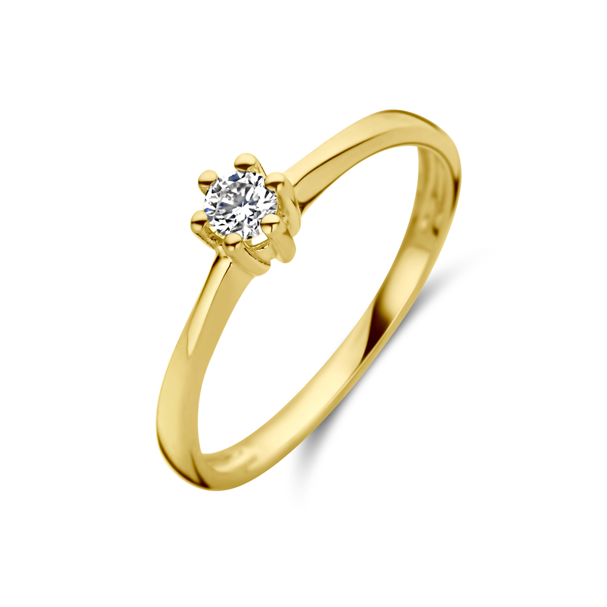 14k geelgouden ring uitgevoerd met  0,15 ct.diamant. 
