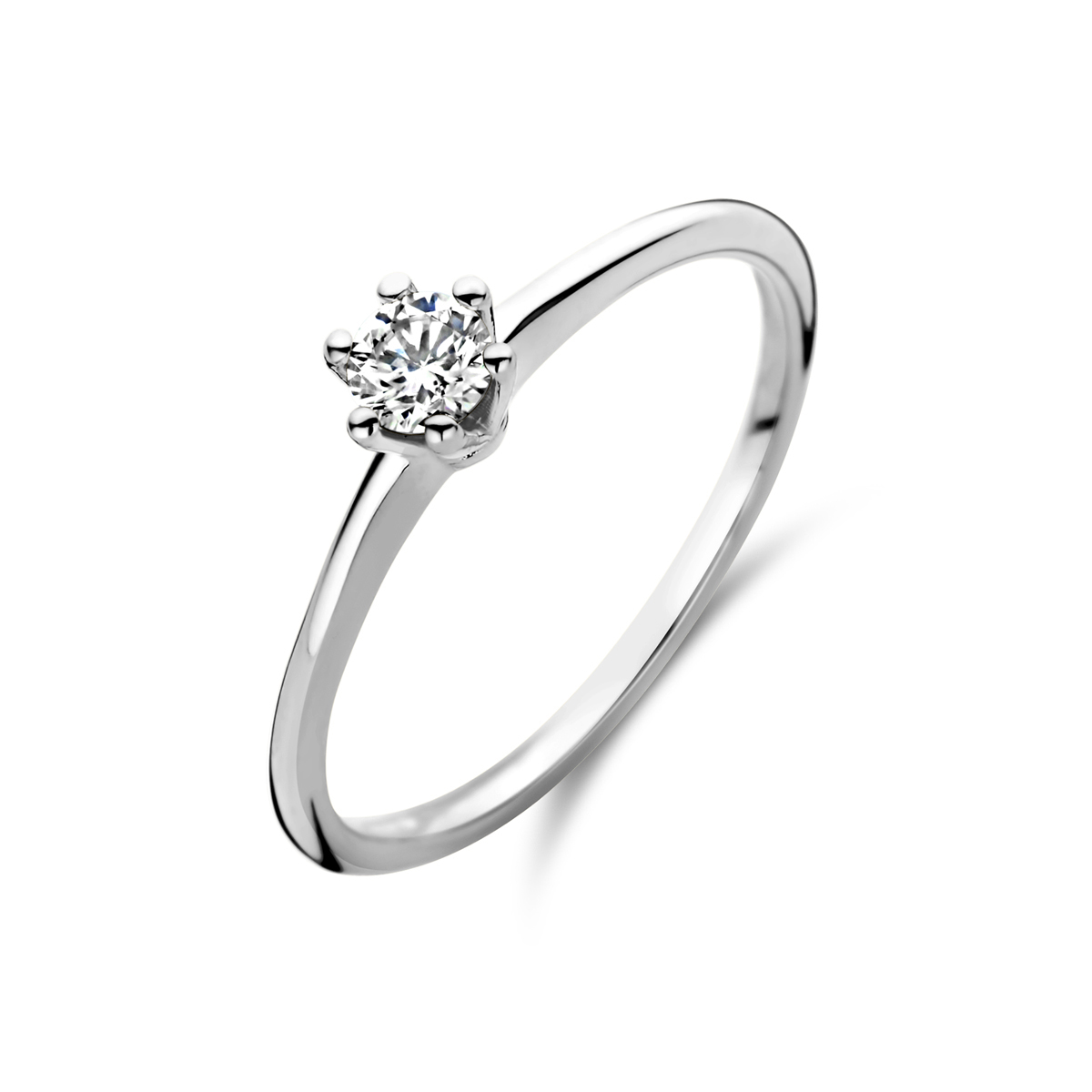 14k Witgouden ring uitgevoerd met diamant. De ring heeft een breedte van 4.5mm.&nbsp; &nbsp;&nbsp;