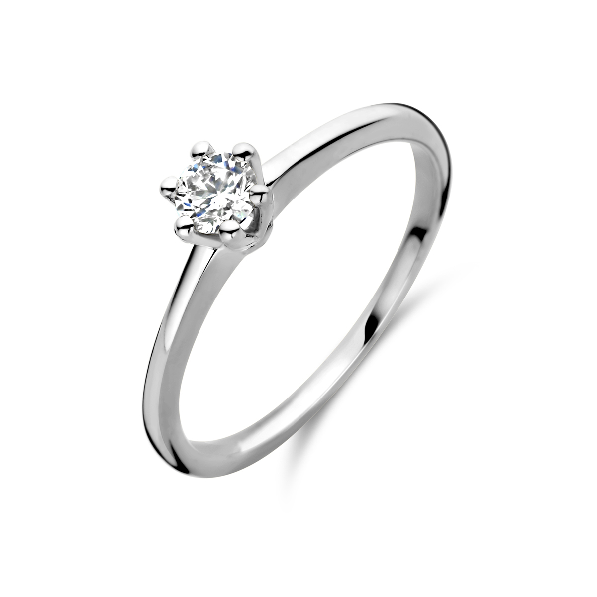 14k Witgouden ring uitgevoerd met diamant. De ring heeft een breedte van 4.8mm.&nbsp; &nbsp;&nbsp;