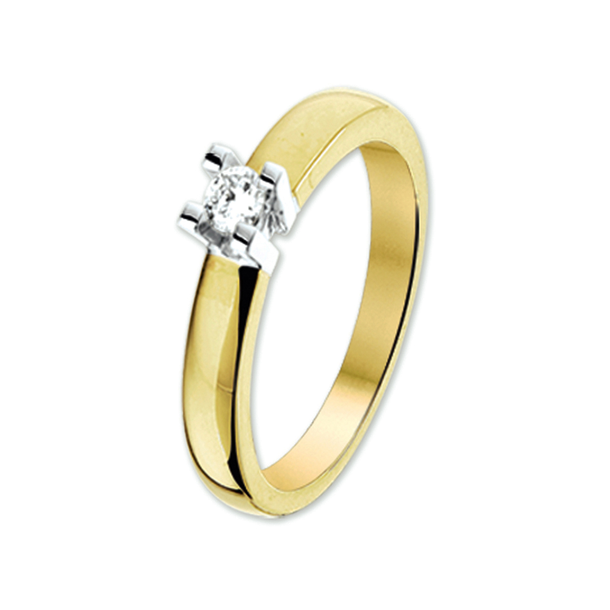 Bicolor wit- en geelgouden ring met diamant.