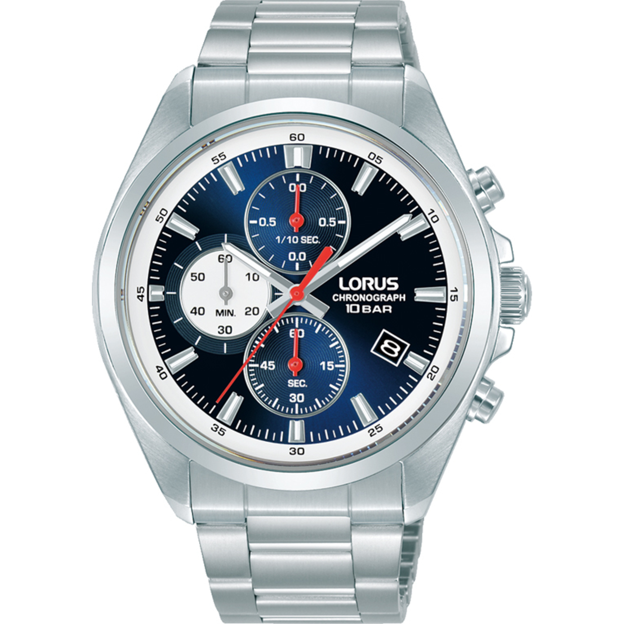 Dit is een herenhorloge van het merk Lorus. Het is een chronograaf horloge gemaakt van staal. De diameter van de kast is 42.5 mm en de kast is 11 mm dik.
De verdere specificaties van het horloge zijn als volgt:
Kastvorm: rond
Kastkleur: zilverkleurig
Kastmateriaal: staal
Sluiting: vouwsluiting met drukker
Wijzerplaatkleur: blauw
Glassoort: hardlex mineraal glas
Waterdichtheid: 10 ATM
Techniek: quartz