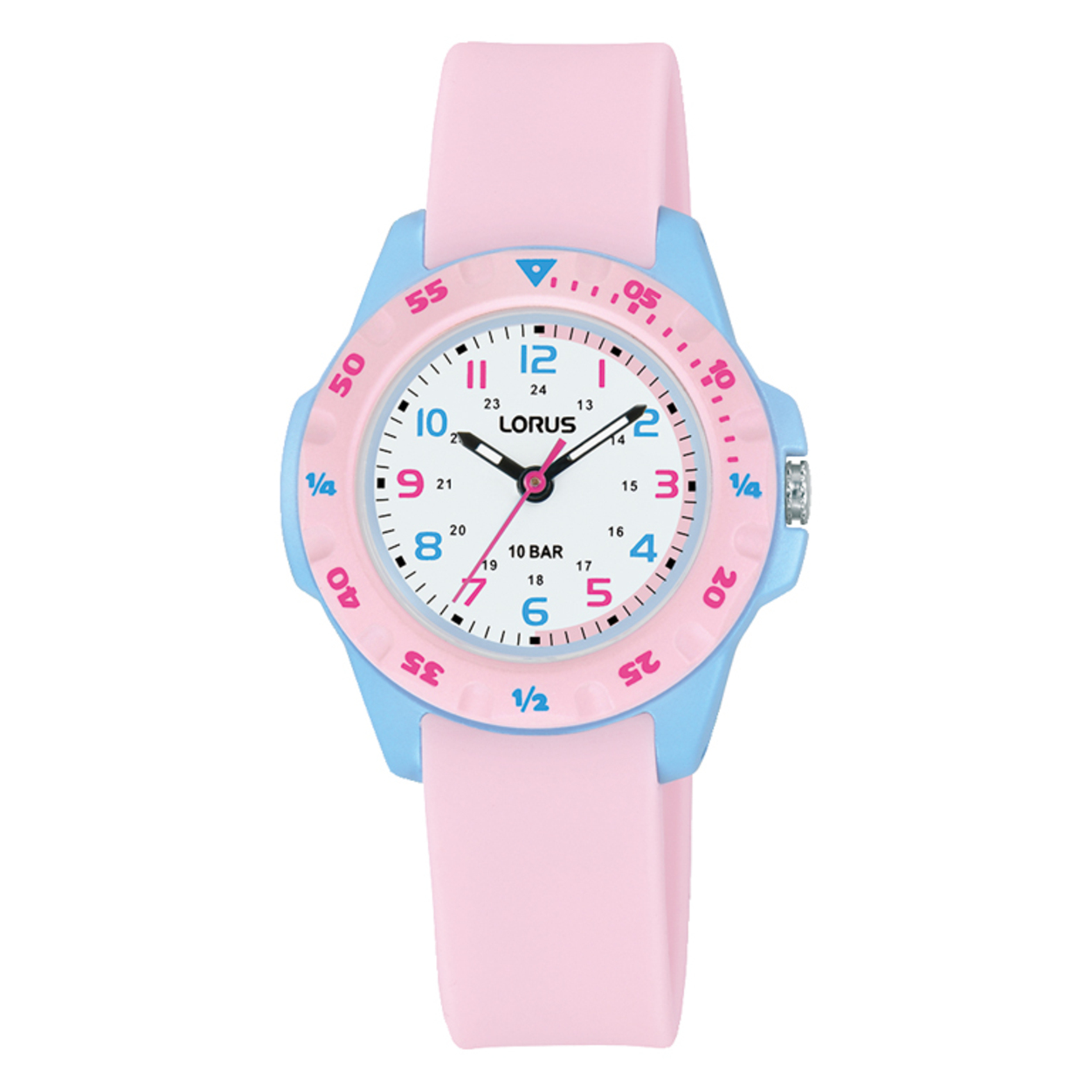 Dit is een herenhorloge van het merk Lorus. Het is een analoog horloge gemaakt van kunststof. De diameter van de kast is 29.5 mm en de kast is 10 mm dik.
De verdere specificaties van het horloge zijn als volgt:
Kastvorm: rond
Kastkleur: roze
Kastmateriaal: kunststof
Sluiting: gesp
Wijzerplaatkleur: wit
Glassoort: acryl glas
Waterdichtheid: 10 ATM
Techniek: quartz