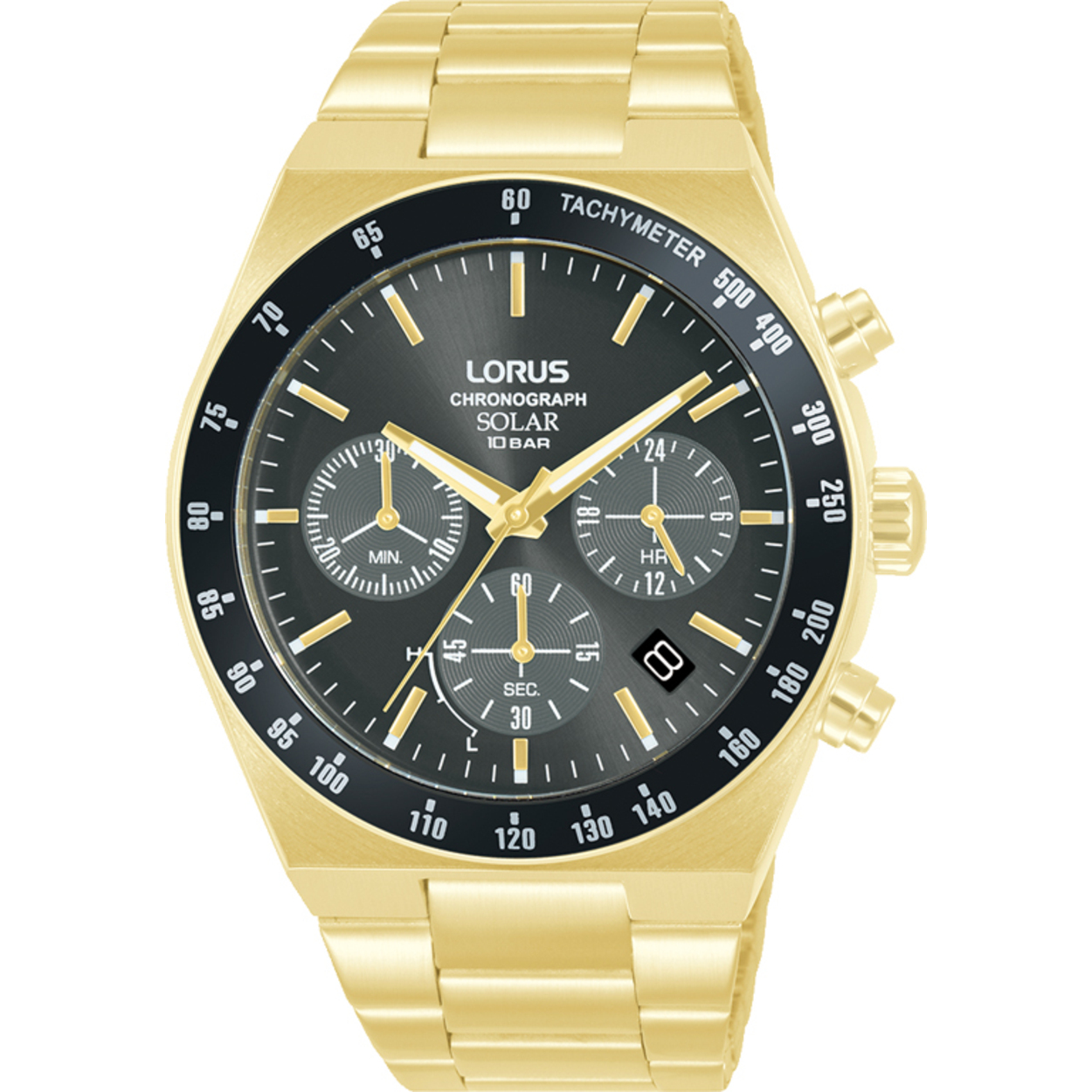 Dit is een herenhorloge van het merk Lorus. Het is een chronograaf horloge gemaakt van doublé. De diameter van de kast is 42 mm en de kast is 11.75 mm dik.
De verdere specificaties van het horloge zijn als volgt:
Kastvorm: rond
Kastkleur: goudkleurig
Kastmateriaal: doublé
Sluiting: vouwsluiting met drukker
Wijzerplaatkleur: zwart
Glassoort: hardlex mineraal glas
Waterdichtheid: 10 ATM
Techniek: solar