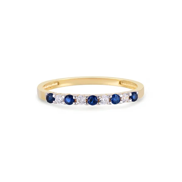 gouden Swing ring, blauw/wit zirconias mt54