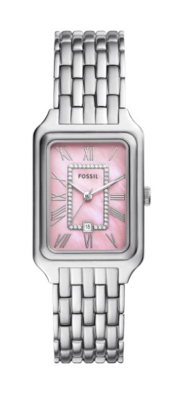 Fossil Quartz dames pols horloge staal met stalen band uit de collectie Raquel.