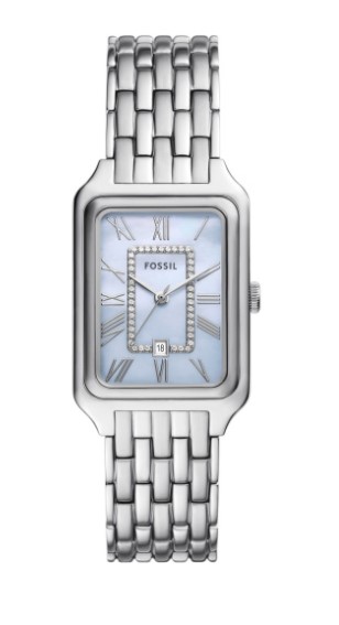 Fossil Quartz dames pols horloge staal met stalen band uit de collectie Raquel.