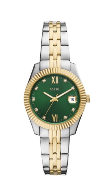 Fossil Quartz dames pols horloge staal met stalen band uit de collectie Scarlette.