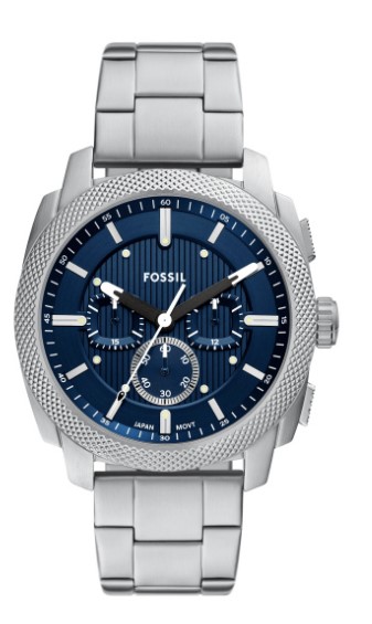 Fossil Quartz heren pols horloge staal met stalen band uit de collectie Machine.