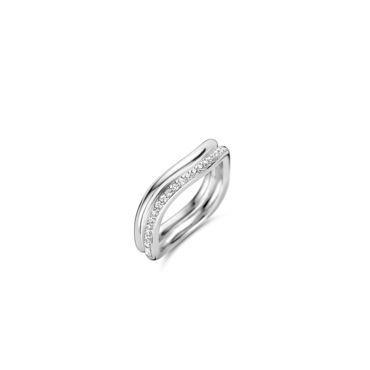 zilveren Ti Sento ring, golvend/poly+zirconias mt56