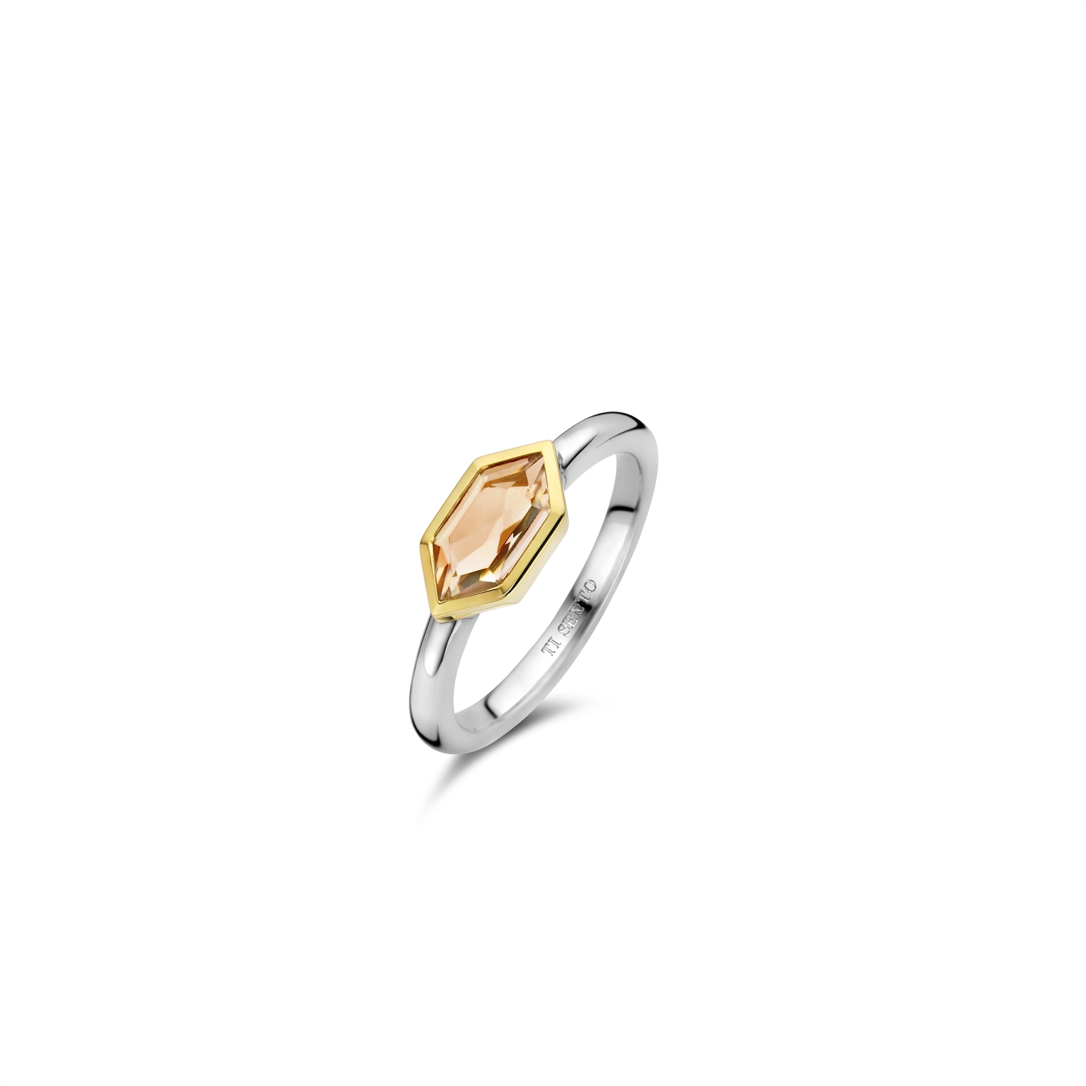 zilveren Ti Sento ring, 6kant verguld+ lila cz mt54
