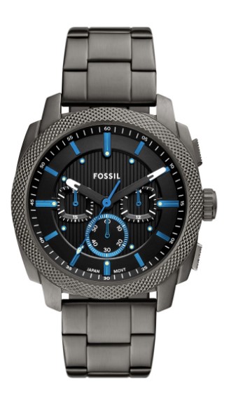 Fossil Quartz heren pols horloge staal met stalen band uit de collectie Machine,