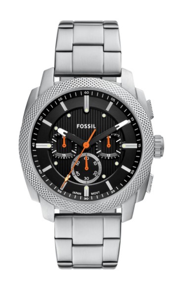 Fossil Quartz heren pols horloge staal met stalen band uit de collectie Machine.