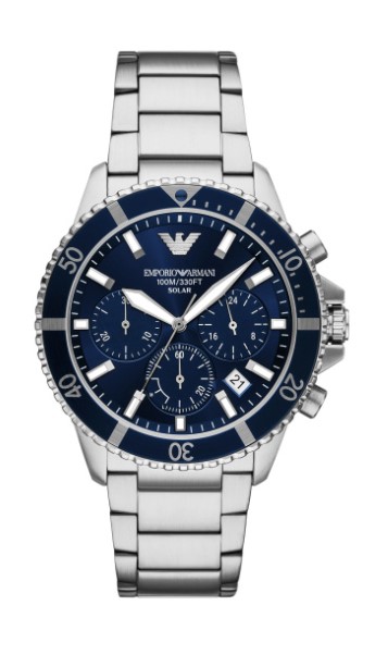 Emporio Armani heren pols horloge staal met stalen band uit de collectie World Explorer.