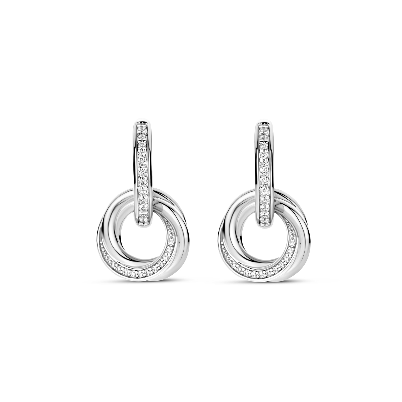 Ti Sento Milano - Zilveren klapcreolen bezet met zirconia's incl. aanhanger - 7977ZI