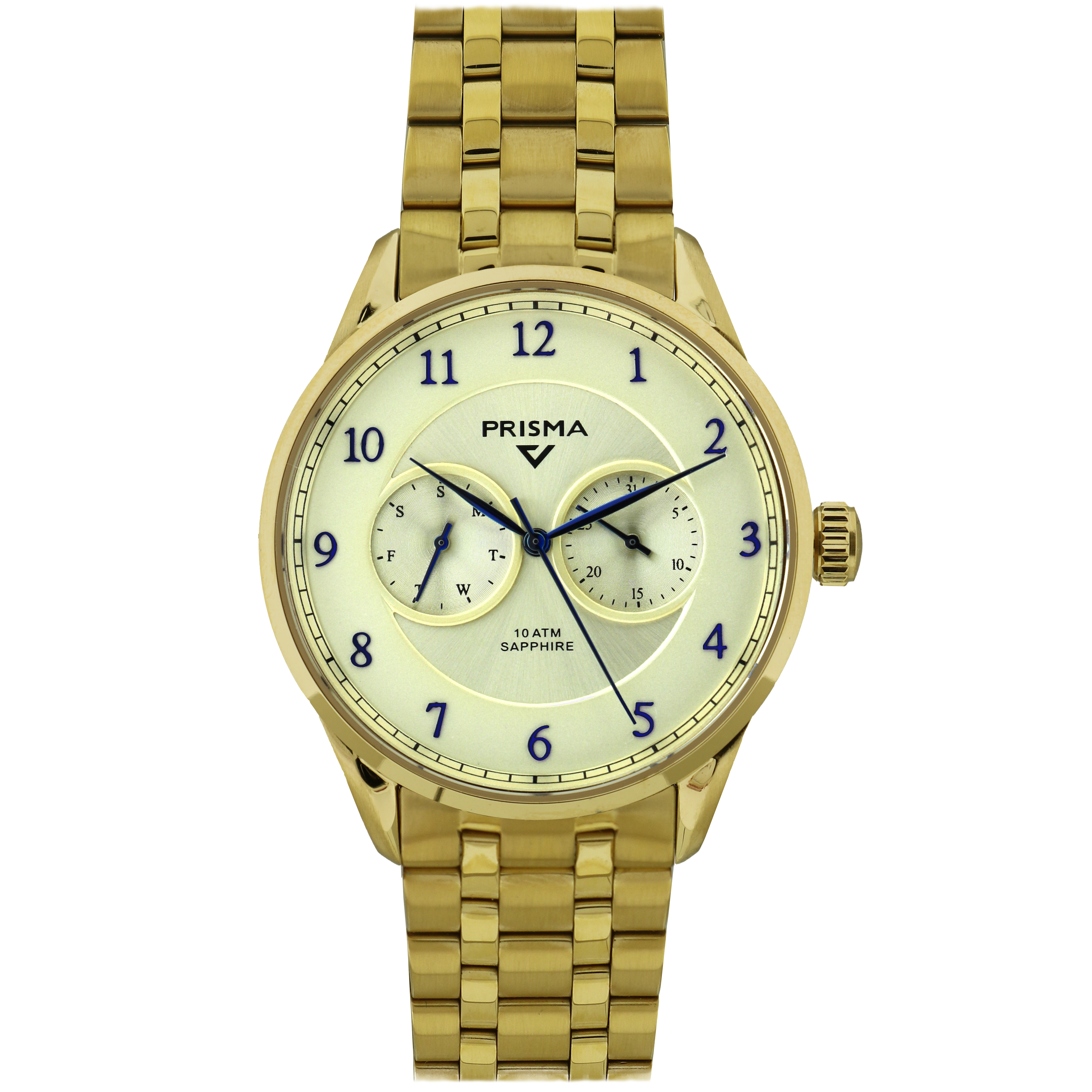 Prisma horloge P1361 heren multifunctie edelstaal saffierglas 10 ATM

Algemeen
Geslacht: heren
Model: P.1361

Voordelen
- band solid all-stainess steel 316
- multi-functie
- wijzerplaat champagne met blauwe cijfers (arabisch)
- glas is zeer krasvast
- ook voor brede pols (max. 225 mm)
- datum wijzer
- dagwijzer
- quartz
- maat kast 39.9mm (breedte) 10,2mm (dikte)

