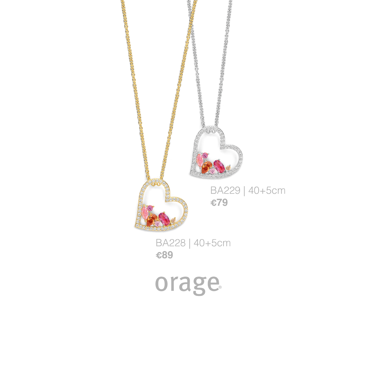 Ketting met hartje met gekleurde zirconia verguld