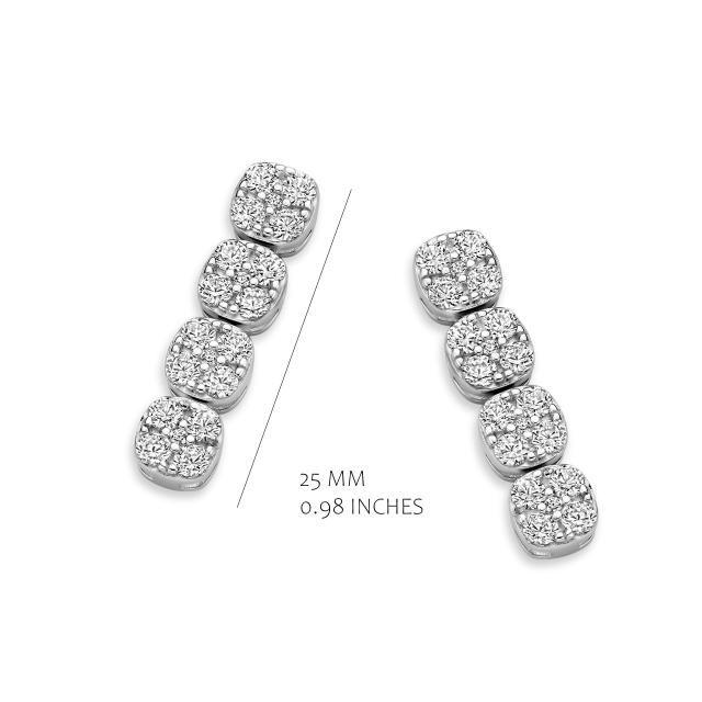 Oorbellen zilver met zirconium 4 stenen silver rose