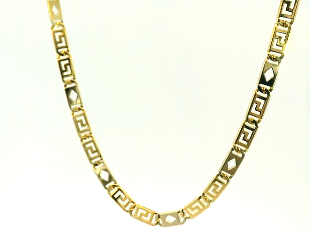 Dit prachtige bicolor gouden collier van 14 karaat (20.03 gr) is massief en geschikt voor zowel mannen als vrouwen. De ketting heeft een uniek design en is perfect voor dagelijks gebruik of voor speciale gelegenheden. Draag het collier alleen voor een minimalistische look of combineer het met andere sieraden voor een meer gedurfde uitstraling. Een veelzijdig sieraad dat elke outfit compleet maakt.