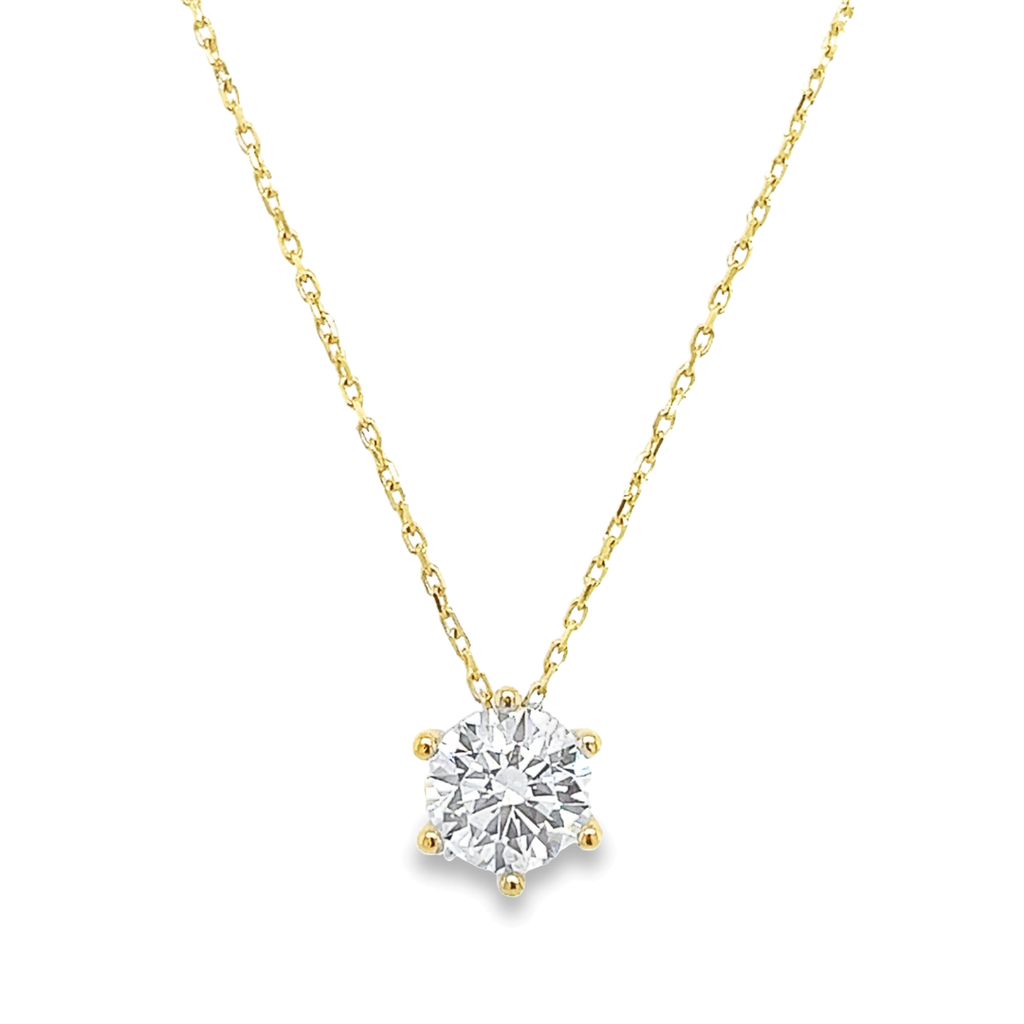 Geelgouden collier met 6MM Zirkonia in 6-poot 42-44CM