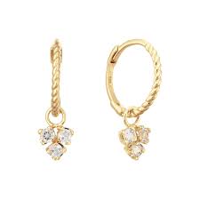 Jacky geelgouden creolen met hangers; Triangle White Tpz Hoops