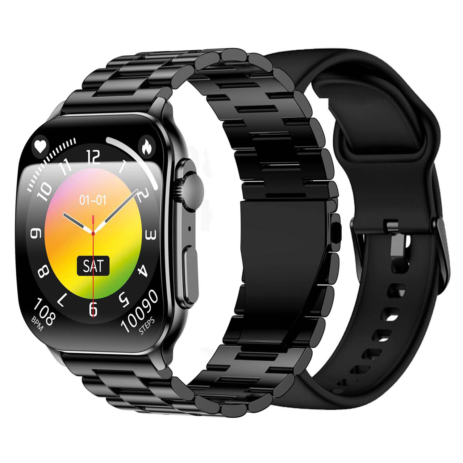 SMARTY2.0 SW080H Smartwatch Alloy Staal 46x37mm
Dit Smarty Smartwatch horloge met nr: SW080H is een stap in de toekomst. De zwarte kast is gemaakt van metaal met een gehard glas. Aan de kast zit een zwarte schakelband met een vouwsluiting. Het rechthoekige horloge heeft een afmeting van 46x37mm en is spatwaterdicht. Bij deze uitvoering krijg je een zwarte siliconen band kado. Deze smartwatch is sportief, stijlvol, maar zeker gebruiksvriendelijk. Om door apps, berichten en tekst te bladeren hoeft je alleen maar op het glas te tikken of de knop te gebruiken. 

Merk:
SMARTY2.0
Smartwatches verbinden je met de wereld. 
SMARTY2.0 biedt een brede keuze aan vormen en functionaliteiten. Een ronde of rechthoekige smartwatch? Eentje voor de smalle pols? Een ladies watch of een kids watch?  SMARTY2.0 heeft het allemaal.
De keuze qua functionaliteiten is onuitputtelijk: bluetooth bellen, stappenteller, hartslag- en bloeddrukmeter,  meerdere verschillende sporttrackers, menstruatie en ovulatie herinneringen, ingebouwde GPS, vind mijn smartphone en heel veel meer. Maak je eigen keuze.
Iedere SMARTY werkt zowel met iOS als met Android en is moeiteloos via een QR-code te koppelen met iedere mobiele telefoon. Misschien wel dé makkelijkste smartwatch voor iedereen.
SMARTY2.0 staat voor hoge kwaliteit in een betaalbaar prijssegment: € 79 - € 199.

Highlights:
- Geschikt voor Android en iOS  
- De Smartwatch heeft Bluetooth call 
- Hoge batterij efficientie
- 24 uur hartritme meting
- Bevat smart music 
- Door de verschillende meters en tellers is het mogelijk om onder andere de hartslag, stappen, snelheid, slaap, luchtdruk, stress, hoogte- en diepte te meten
- D.m.v. de ingebouwde GPS, is het mogelijk om offline te navigeren en achteraf je route terug te kijken (zonder dat de telefoon in de buurt is)
- Stof,- Waterdichtheid: IP68