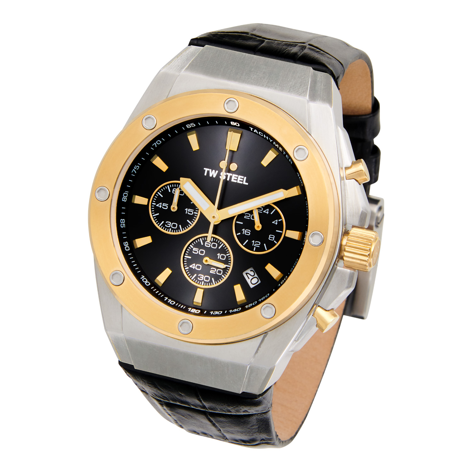 TW Steel TWCE4111 CEO Tech Steel Chrono Zwart Leer 44mm
Dit TW steel herenhorloge uit de CEO Tech serie met nr TWCE4111 heeft een stalen horlogekast van 44mm met een bezel met schroefjes en een zwarte wijzerplaat met chronograaf en een datum. De uursaanduiding en de wijzers zijn opvallend door de lumibrite accenten. Het stijlvolle herenhorloge heeft een gehard mineraalglas met saffier bovenlaag en een gepolijste schroefkroon. Aan de kast zit een zwarte leren croco band met een gespsluiting. Het horloge heeft wereldwijde garantie van 2 jaar en is 10 ATM. Een sportief chique model.

Het Merk:
TW Steel is een Nederlands horlogemerk. Groot in visie en ongeëvenaard in stijl. Sinds onze oprichting in 2005 geven wij tijd een nieuwe dimensie. Met karakteristieke designs stappen wij af van de gebaande paden.
Ons bereik is wereldwijd, of het nu zakelijk, casual of sportief is, bij de horloge collectie van TW Steel gaat het om kwaliteit en precisie. Een horloge dat je persoonlijkheid onderstreept is altijd binnen handbereik. Vorm en functie gaan samen in onze horloges van Zwitserse top kwaliteit. De kunst om je te onderscheiden vergt zelfvertrouwen en lef.
TW Steel is niet zomaar een horloge, TW Steel is een statement.

Specificaties:
- Stalen horloge kast 44mm
- Zwarte wijzerplaat
- Zwarte leren croco band
- Gehard mineraalglas
- Schroefkroon
- 10 ATM