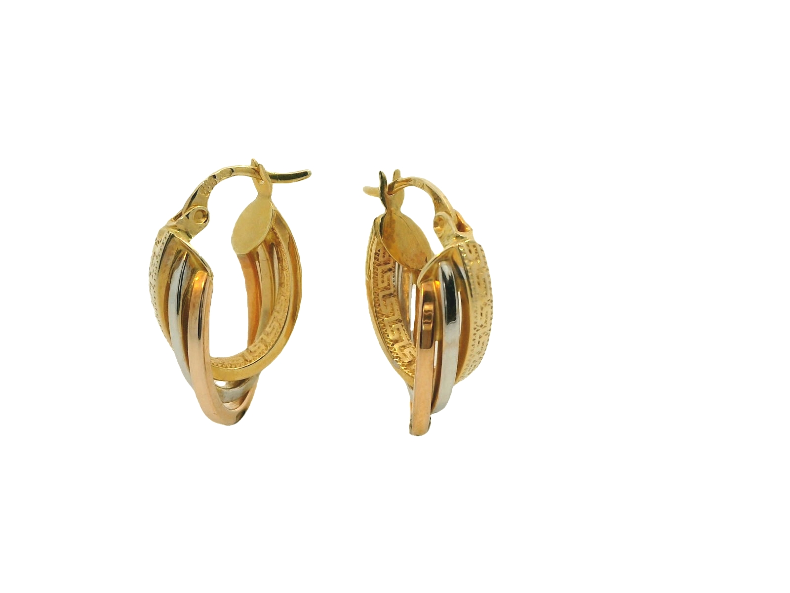 Deze prachtige tricolor gouden oorringen (2.85 gr) in een elegante ovale vorm zijn een ware eyecatcher. Het unieke ontwerp combineert de warme tinten van geel-, rosé- en witgoud, wat zorgt voor een harmonieuze en verfijnde uitstraling. De ovale vorm voegt een moderne twist toe aan het klassieke sieraad, waardoor deze oorringen perfect zijn voor zowel dagelijks gebruik als bijzondere momenten. Een stijlvolle keuze voor wie op zoek is naar een opvallend, maar toch tijdloos accessoire.