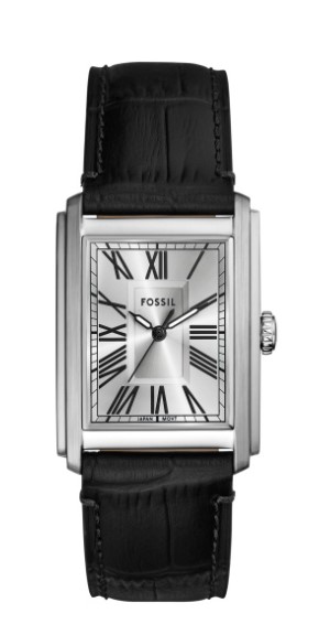 Fossil heren polshorloge collectie Carraway staal met zwart lederen band. 5 ATM waterdicht.