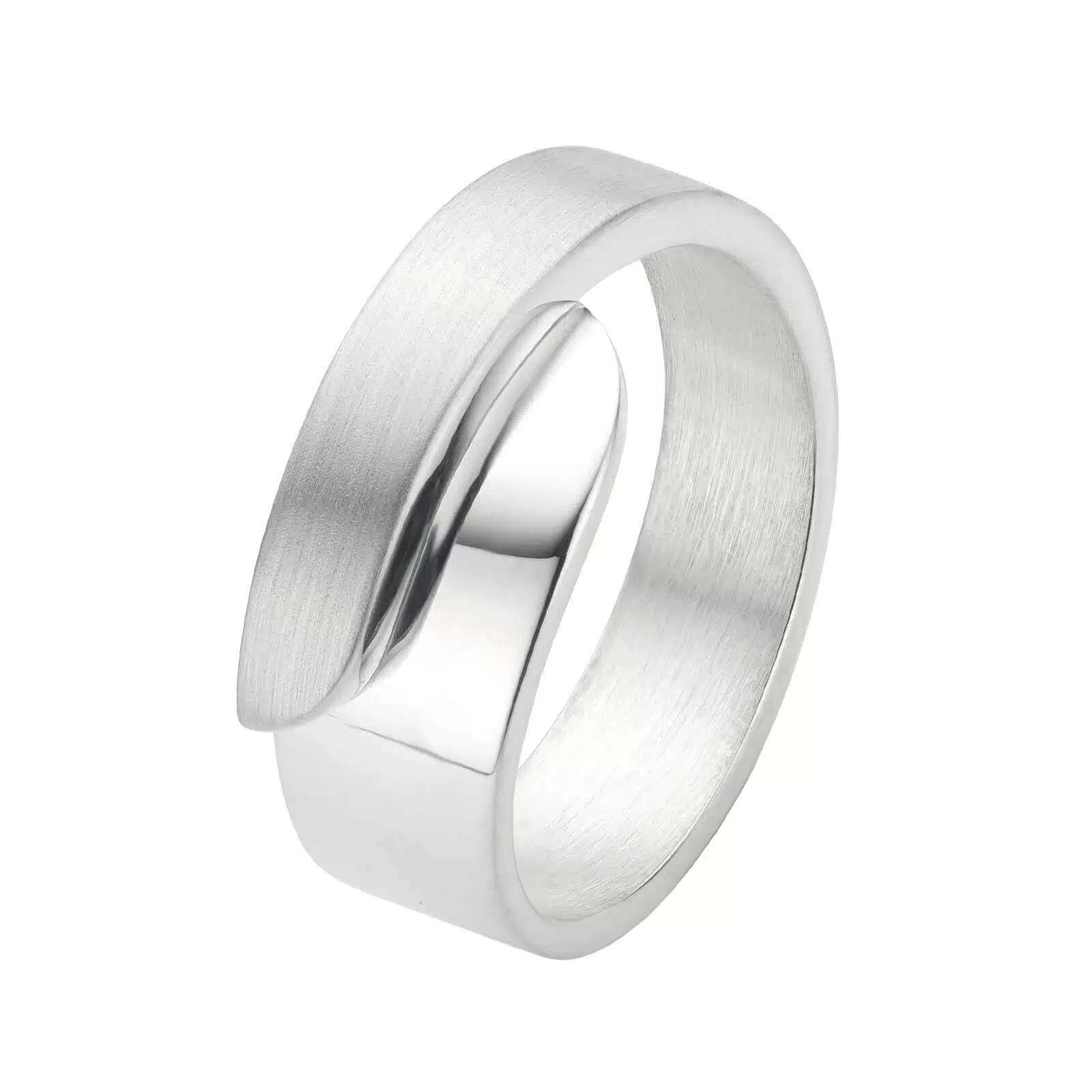 een zilveren ring van Nol Sieraden recht model boven gesatineerd/ poli