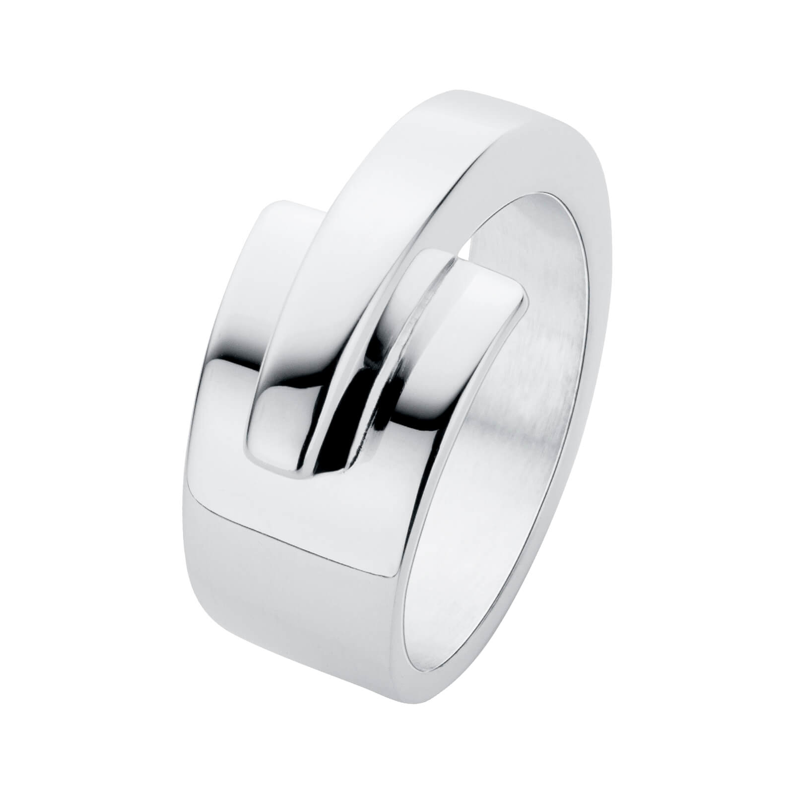 een zilveren ring van Nol Sieraden, recht model met een overlapping, 11 mm breed