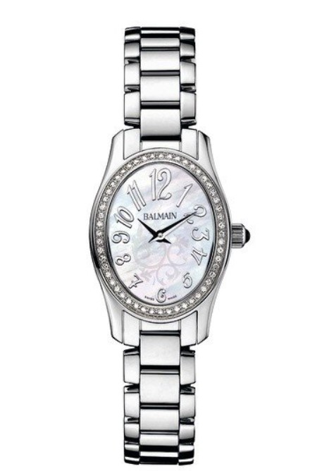 Balmain dames pols horloge staal met stalen band. Met briljant bezet op de kast.
