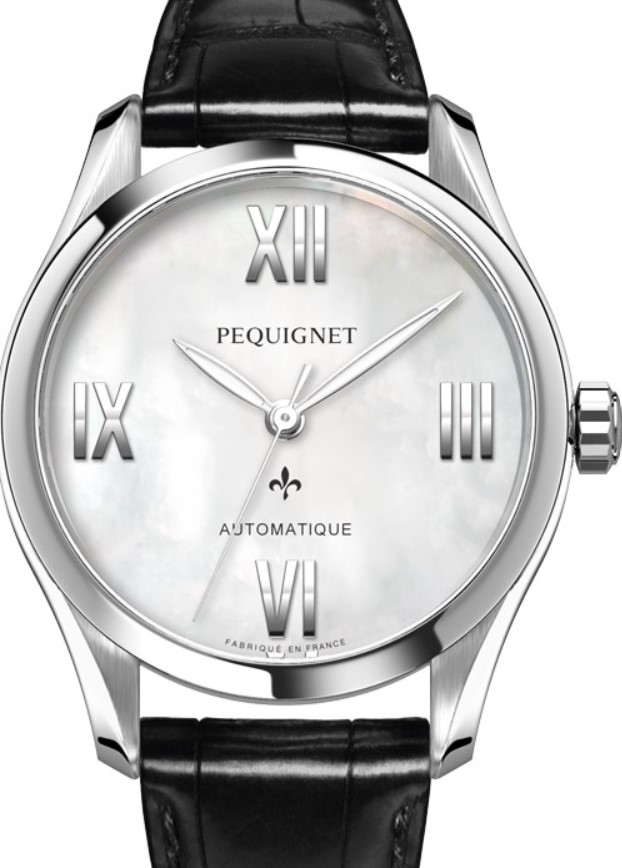 Pequignet dames pols horloge staal met lederen band Automaat.