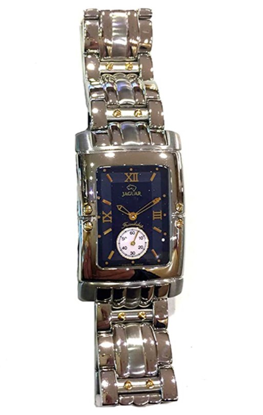 Jaguar bicolor edelstalen Quartz  pols horloge met blauwe wijzerplaat.