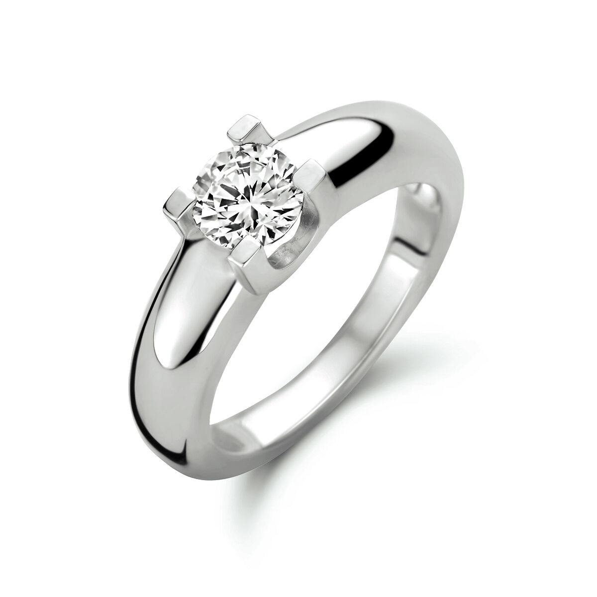 Gerhodineerd zilveren ring met zirkonia.