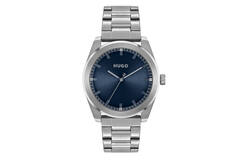 De Hugo Boss horloge is een stijlvol polshorloge met een zilverkleurige stalen kast en een blauwe wijzerplaat. Dit horloge straalt elegantie uit en is ideaal voor zowel formele als casual gelegenheden. Draag het met een net pak voor een verfijnde look of combineer het met smart casual kleding voor een eigentijdse stijl.