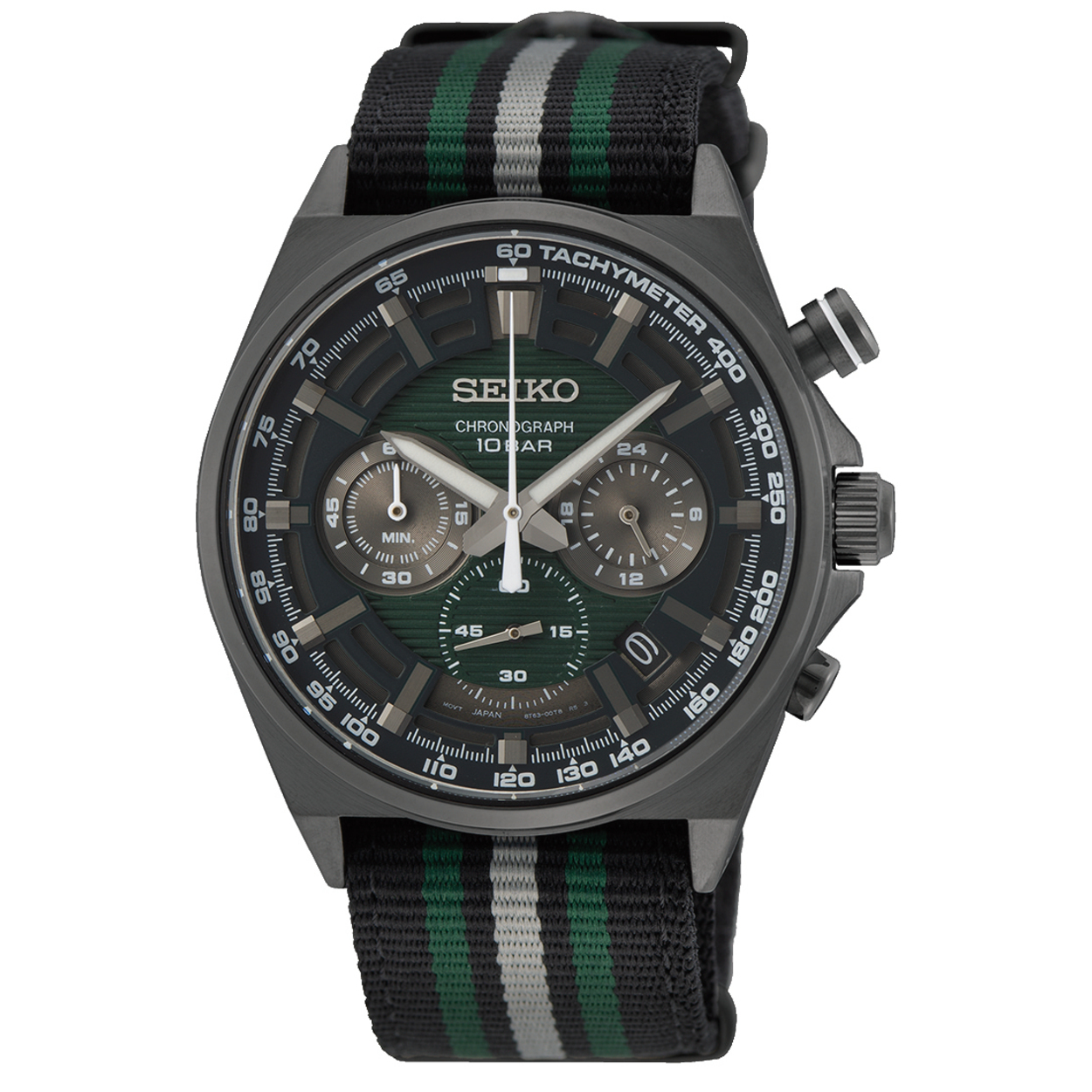 Seiko SSB411P1 Heren Chronograaf Horloge

- Behuizing gemaakt van roestvrijstaal, in de kleur zwart
- Horlogeband gemaakt van nylon, met gesp
- Quartz uurwerk, werkt op batterijen
- Chronograaf functie, met stopwatch
- Met tachymeter
- Heeft een 24 uurs (dag/nacht) weergave
- Datum weergave
- Voorzien van mineraalglas, krasbestendig
- 10 ATM waterdicht, geschikt om mee te zwemmen.
- Breedte van de behuizing is 41 mm
- Dikte van de behuizing is 12 mm

Wordt geleverd in originele Seiko horlogedoos en officiële garantie.