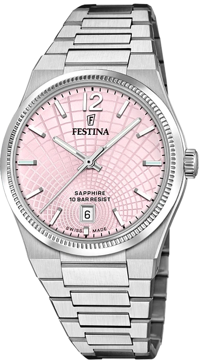 Ontdek de uitmuntendheid en precisie in elk detail met het Festina Rivé Swiss Made horloge. Dit onderscheidende model belichaamt de essentie van de Zwitserse horlogetraditie door zijn hoogprecisiebewegingen. Uitgerust met automatische kalibers die in Zwitserland zijn ontworpen en vervaardigd, garandeert dit horloge niet alleen efficiëntie en betrouwbaarheid, maar ook een ongeëvenaarde exclusiviteit.

Het saffierglas, bekend om zijn uitzonderlijke hardheid, zorgt ervoor dat het horloge zijn ongerepte uiterlijk door de tijd heen behoudt, terwijl de antireflectiebehandeling de zichtbaarheid onder alle lichtomstandigheden verbetert, wat een ongeëvenaarde helderheid belooft.

De kast, vervaardigd uit chirurgisch staal, is ontworpen om de eisen van het dagelijks leven te weerstaan zonder concessies te doen aan stijl of comfort. Dit stuk is niet alleen elegant maar ook comfortabel, perfect voor degenen die op zoek zijn naar een horloge dat duurzaamheid en verfijnd ontwerp combineert.

De Festina Rivé is een bevoorrechte keuze voor de horlogeliefhebber die technische en esthetische perfectie in gelijke mate waardeert.