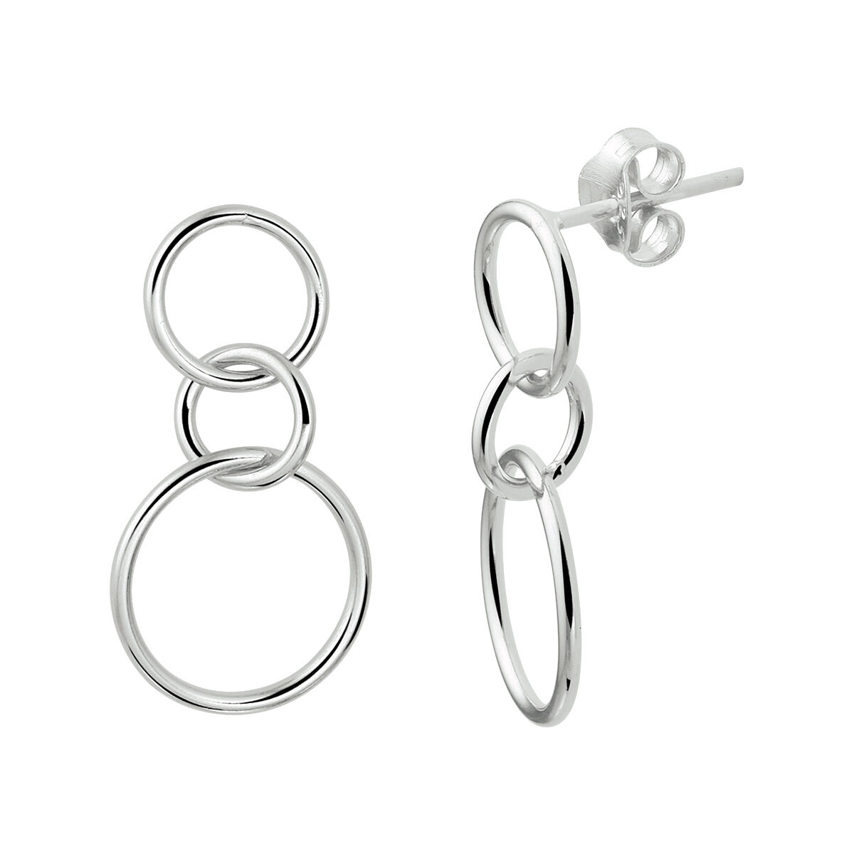Gerhodineerd 925 zilveren oorhangers uitgevoerd met rondjes. De oorhangers hebben een totale hoogte van 2.3cm en een breedte van 12mm.