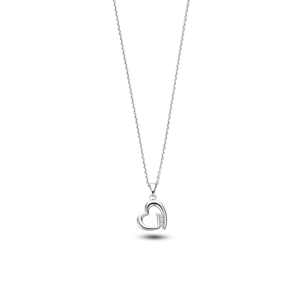 zilveren RdL collier, open hart+3 zirconias