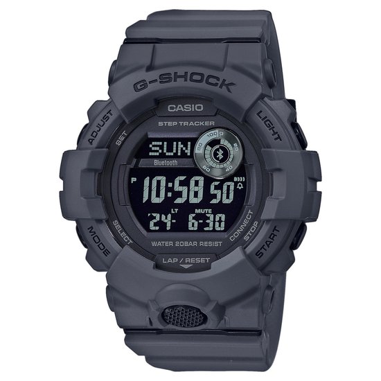 Bluetooth® Smart
Het horloge is met een energiebesparende Bluetooth®-technologie uitgerust, die met een druk op de knop energiezuinige gegevensuitwisseling biedt. Via Bluetooth® kan het horloge draadloos met de smartphone worden verbonden, waardoor diverse handige functies toegankelijk worden.

Smartphone time
Wanneer de klok is gekoppeld met het toestel, wordt de tijd automatisch ingesteld en wordt de huidige tijd dus wereldwijd.

Super-Auto LED Light
Zodra het omgevingslicht verzwakt zorgt een draai met uw pols er voor dat de display van het horloge vooral helder en kleurrijk verlicht wordt.

Schokbestendig
Een schokbestendige constructie beschermt tegen schokken en trillingen.

Stappenteller
De Step Tracker maatregelen via versnellingsmeter stappen en brengt ze op het display van het horloge.

Wereldtijden
De wereldklokfunctie geeft de tijd in maximaal 29 verschillende tijdzones weer.

Stopwatchfunctie - 1/100 sec. - 24 uur
Met drukken op een knop precieze meting van verstreken tijd. De fractie geeft de meeteenheid aan, terwijl het tijdsymbool de maximum tijdmeting toont.

Geheugen rondetijd 200
Eindtijd, rondetijd en tussentijd kunnen in dit geheugen met de datum worden opgeslagen en later worden getoond. Een dataset bestaat uit: datum, eindtijd, rondetijd en tussentijd. Het geheugen heeft genoeg ruimte om 200 datasets van dit type op te slaan.

Timer 5 - 60 min (met automatische herhaling).
De count-down timer is na een bepaalde tijd een signaal. De meetcapaciteit is maximaal 60 minuten. Vijf van deze countdown alarmen kunnen afzonderlijk worden ingesteld. Hij telt dan weer terug automatisch van de ingestelde tijd

5 alarmen per dag
Het dagelijks alarm herinnert met een akoestisch signaal op de ingestelde tijd aan terugkerende gebeurtenissen. Dit model heeft 5 onafhankelijke alarmen als flexibele geheugensteuntjes voor belangrijke afspraken.

Phone Finder
Smartphone kwijt? Eén druk op de knop op het horloge is voldoende: de smartphone geeft een alarmsignaal.

Knopgeluiden aan/uit
De knopgeluiden kunnen met de modusknop naar wens worden uitgeschakeld. Na uitschakeling hoort u geen pieptoon meer wanneer u van de ene functie naar de andere schakelt. Ingestelde alarmen of countdowntimers zijn na uitschakeling van de knopgeluiden nog wel actief.

Automatische kalender
Als de automatische kalender eenmaal is ingesteld, wordt altijd de juiste datum weergegeven.

12/24-uurs tijdweergave
De tijd kan in 12-uurs of 24-uurs formaat worden getoond.

Mineraalglas
Het geharde mineraalglas zorgt ervoor dat het horlogeglas niet snel beschadigd.

Resinarmband
Resin bestaat uit kunsthars en is dankzij de extreme houdbaarheid en flexibiliteit het ideale materiaal voor armbanden.

Gesp
De armband is voorzien van een gesp.

2 jaar - 1 batterij
De batterij kan het horloge ca. 2 jaar van stroom voorzien.

Classificatie waterbestendigheid (20 bar)
Perfect voor vrij duiken zonder scuba-uitrusting: het horloge is waterbestendig tot 20 bar (ISO 22810).