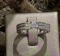 14 karaat witgouden solitair ring met zijstenen in een dubbele baan rail gezet. Totaal 0.50 crt H/SI-1.