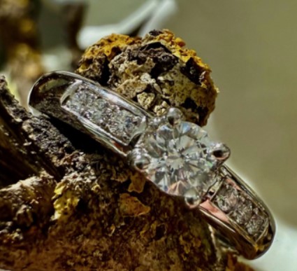 14 Karaat witgouden solitair ring met zijstenen met daarin totaal 0.45 crt briljant H/SI-1.