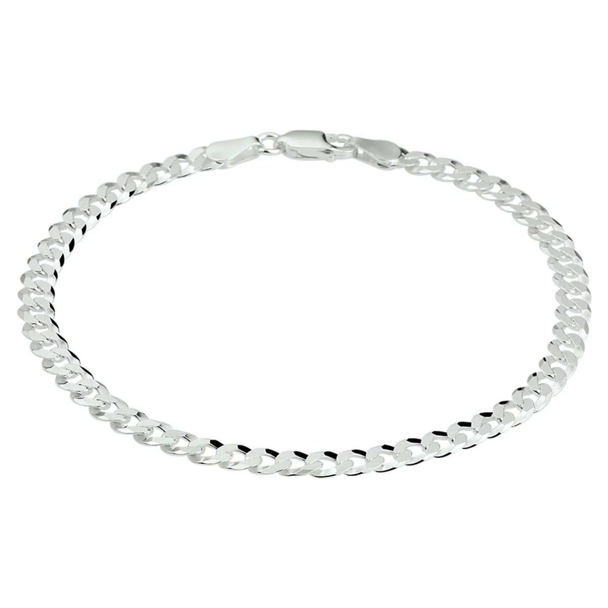 925 zilveren gourmette lengte artikel met een schakelbreedte van 4.3mm. Het lengte artikel heeft een karabijn sluiting.