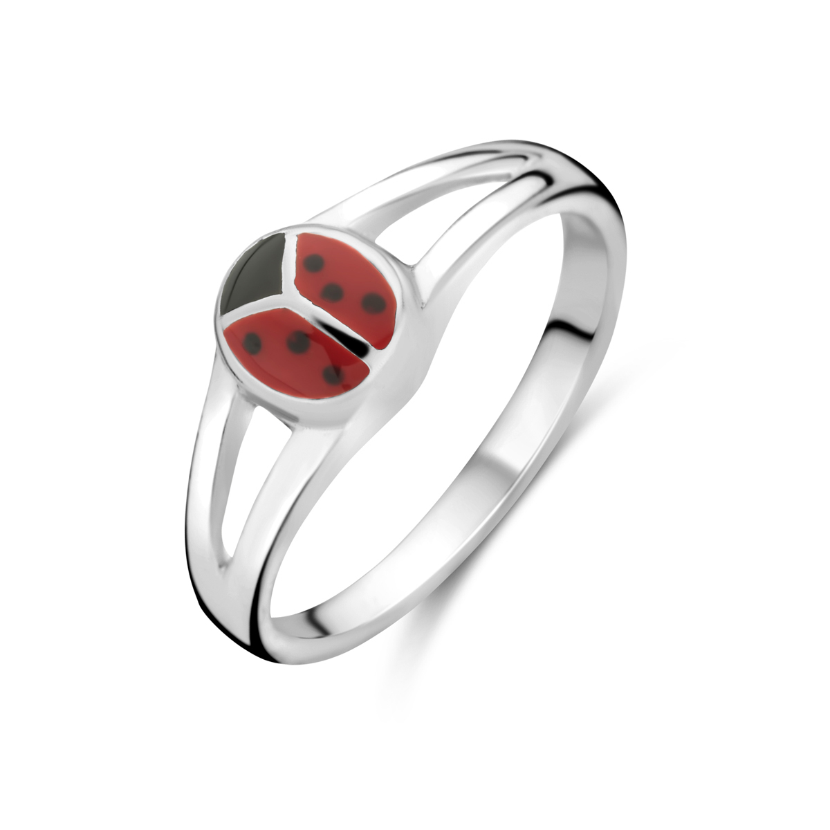 925 Zilveren ring uitgevoerd met een lieveheersbeestje.
